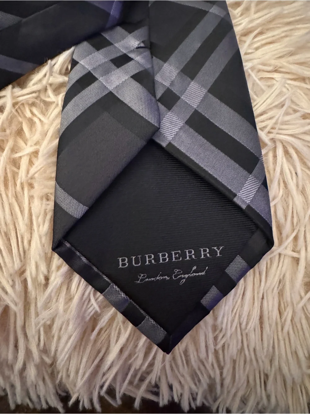 Burberry Black and Gray Plaid Silk Tie